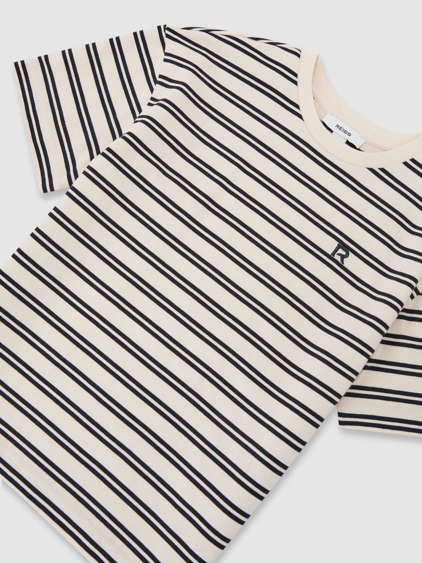 Reiss Navy/White Emerson 13-14 yrs Cotton Stripe Logo-Embroidered T-Shirt image 1