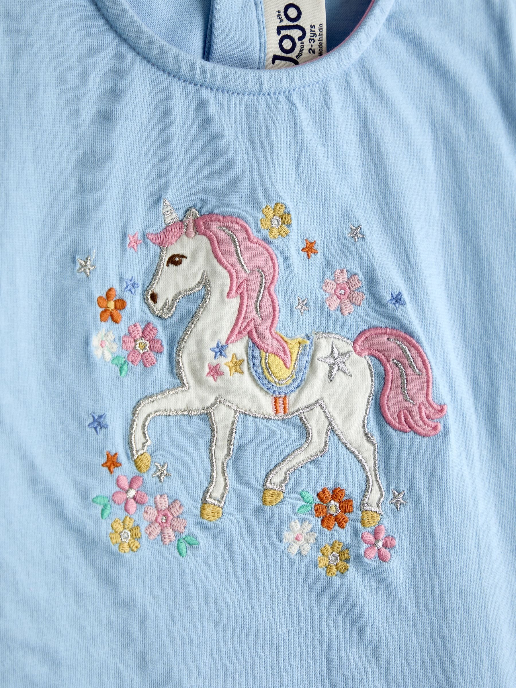 JoJo Maman Bébé Bright Pink Unicorn Appliqué T-Shirt & Skort Set image 6