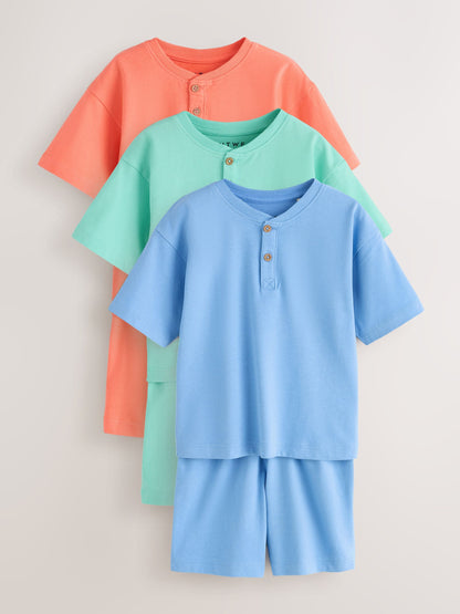 Blue/Green/Orange Pastel Plain Short Pyjamas 3 Pack (9mths-10yrs) image 1