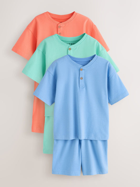 Blue/Green/Orange Pastel Plain Short Pyjamas 3 Pack (9mths-10yrs) image 1