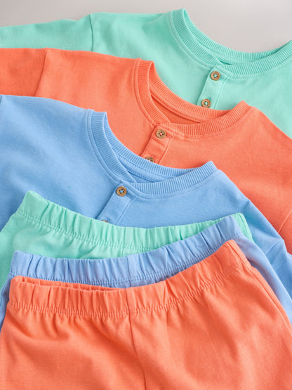 Blue/Green/Orange Pastel Plain Short Pyjamas 3 Pack (9mths-10yrs) image 7