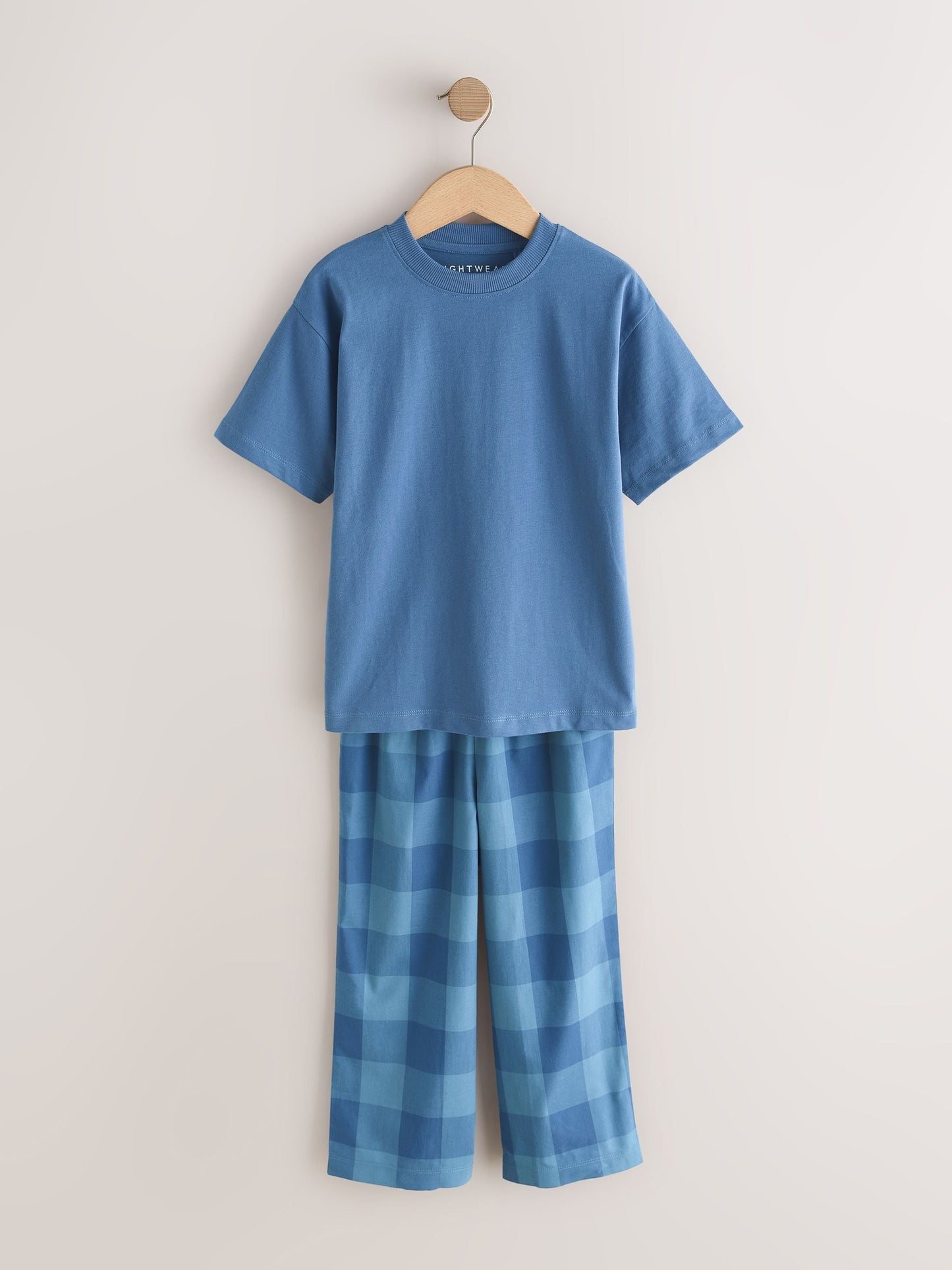 Blue/Green Check Short Sleeve Woven Long Pyjamas 2 Pack (3-16yrs) image 3