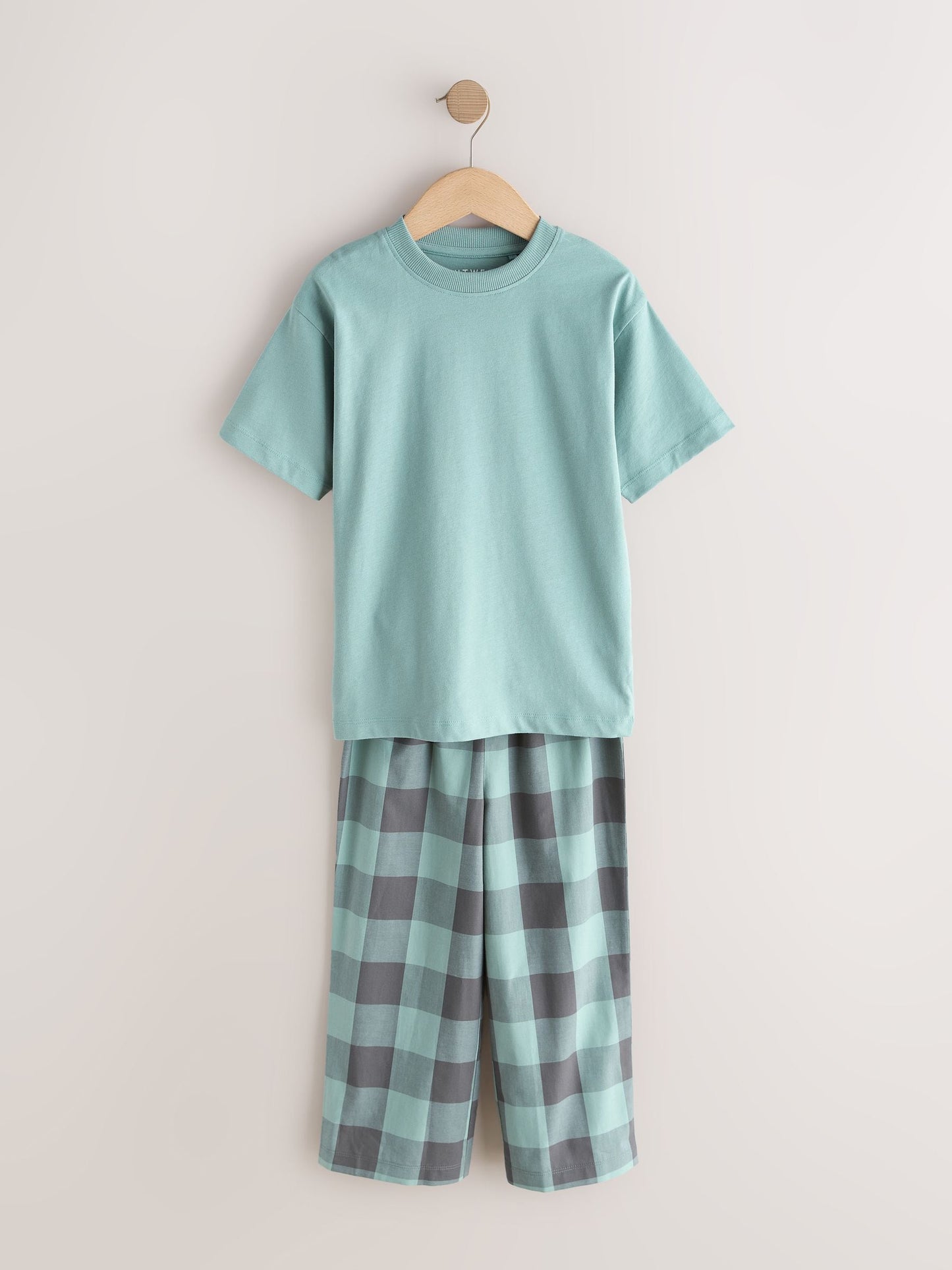 Blue/Green Check Short Sleeve Woven Long Pyjamas 2 Pack (3-16yrs) image 4