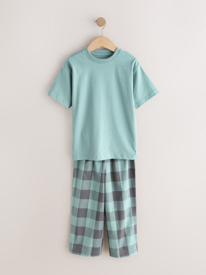 Blue/Green Check Short Sleeve Woven Long Pyjamas 2 Pack (3-16yrs) image 4