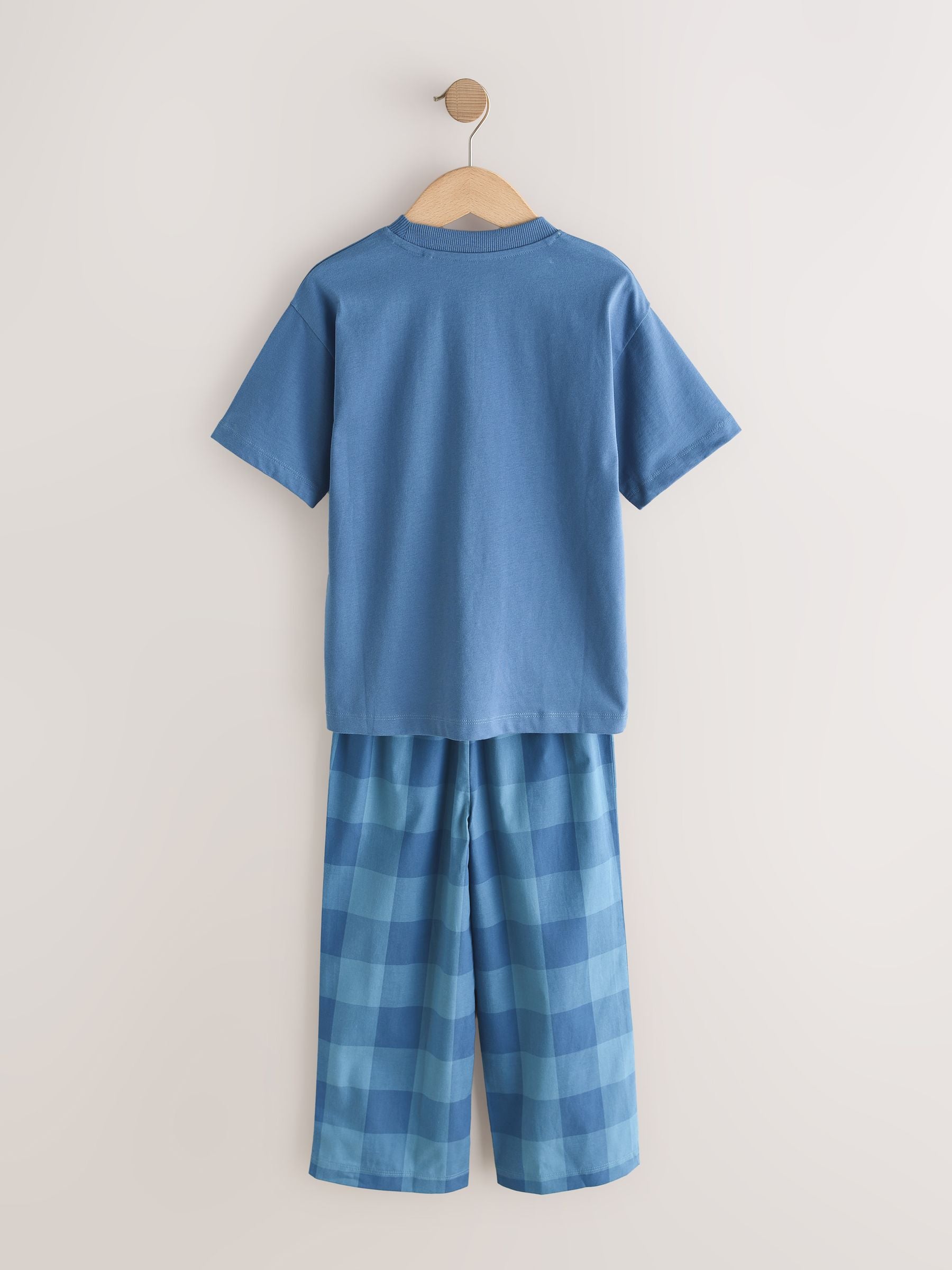 Blue/Green Check Short Sleeve Woven Long Pyjamas 2 Pack (3-16yrs) image 5