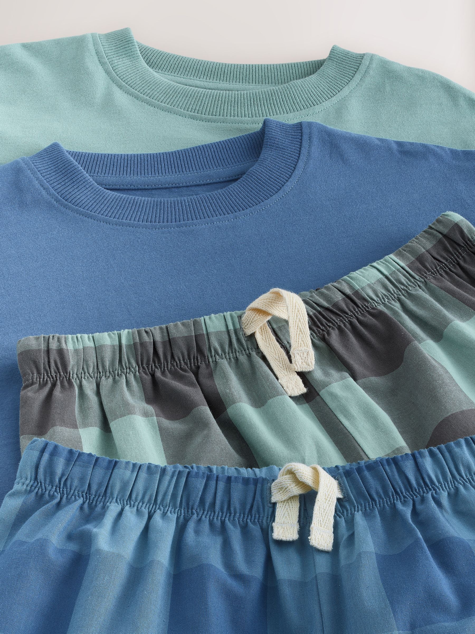 Blue/Green Check Short Sleeve Woven Long Pyjamas 2 Pack (3-16yrs) image 6