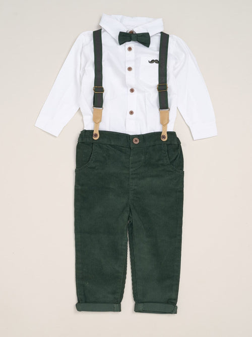 Little Gent Green Corduroy Bow Tie Mock Shirt And Trousers With Braces Outfit Set image 1