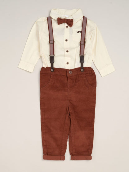 Little Gent Brown Corduroy Bow Tie Mock Shirt And Trousers With Braces Outfit Set image 1