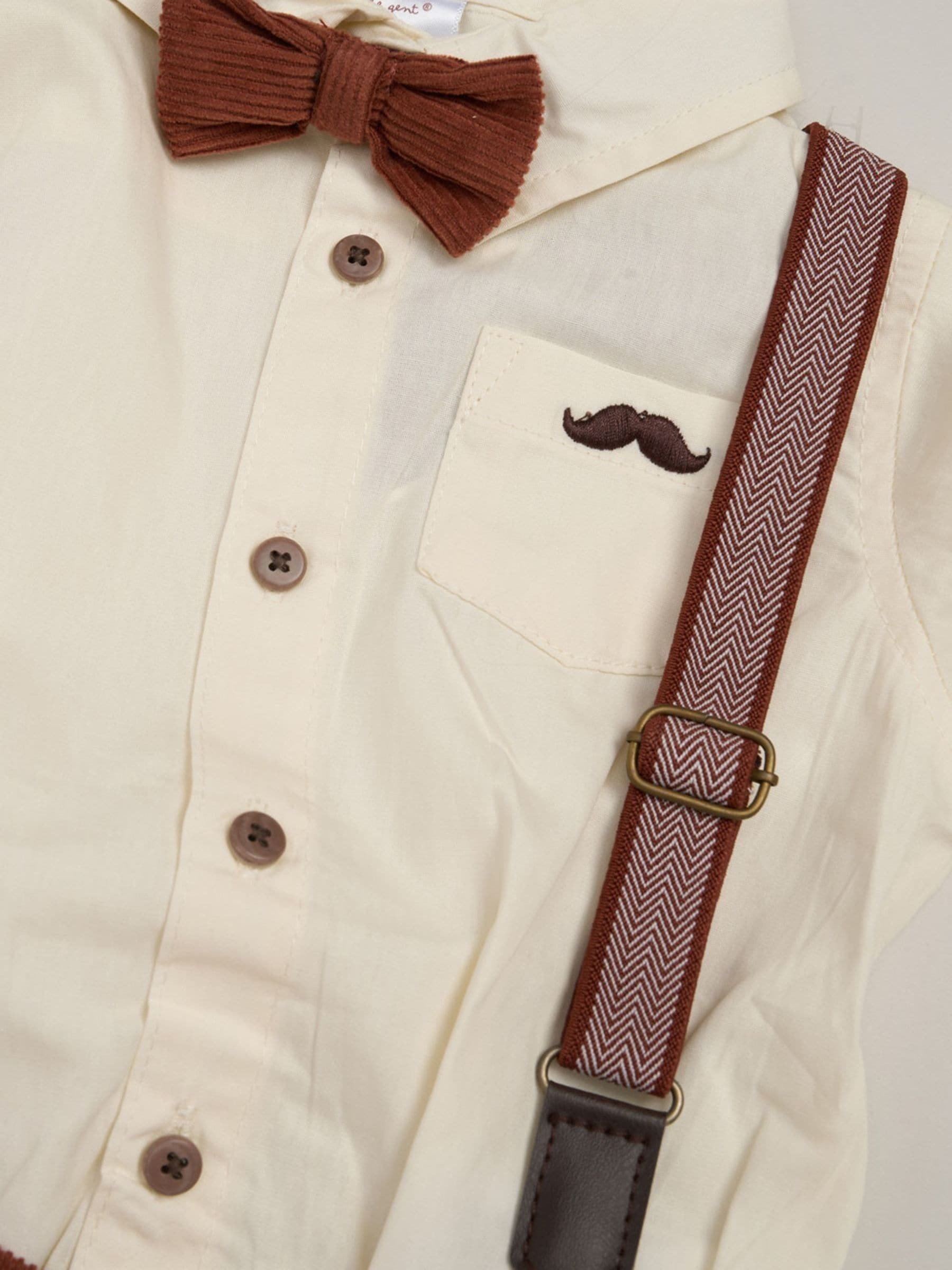 Little Gent Brown Corduroy Bow Tie Mock Shirt And Trousers With Braces Outfit Set image 3