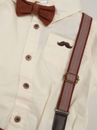 Little Gent Brown Corduroy Bow Tie Mock Shirt And Trousers With Braces Outfit Set image 3