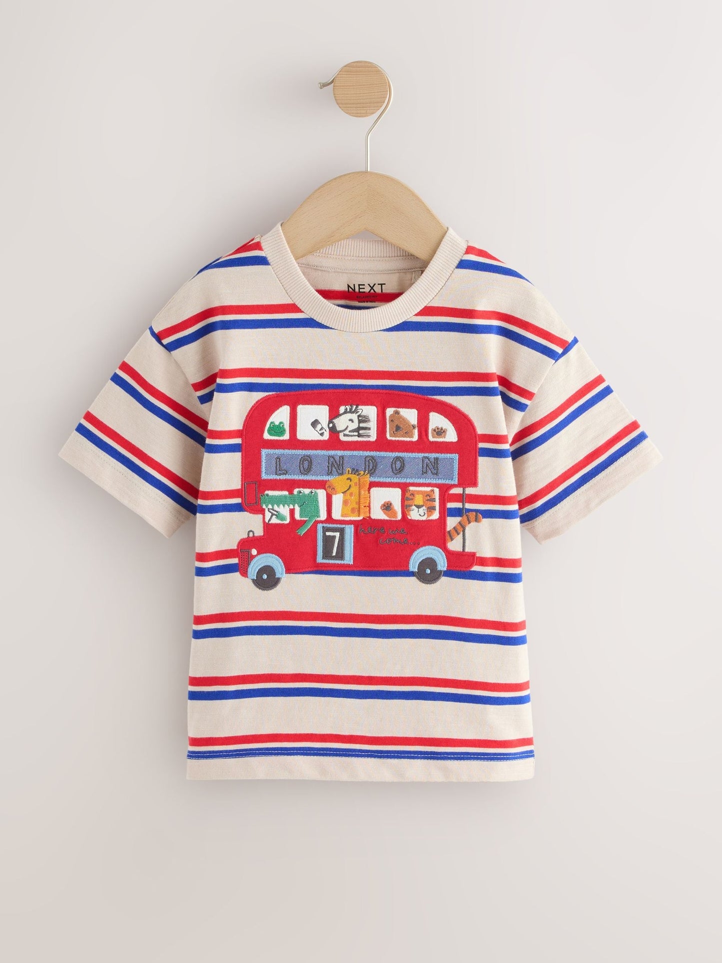 Blue/White Stripe London Bus Short Sleeve Appliqué T-Shirt (3mths-7yrs) image 1