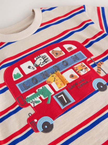 Blue/Cream Stripe Short Sleeve Appliqué T-Shirt (3mths-7yrs) image 4