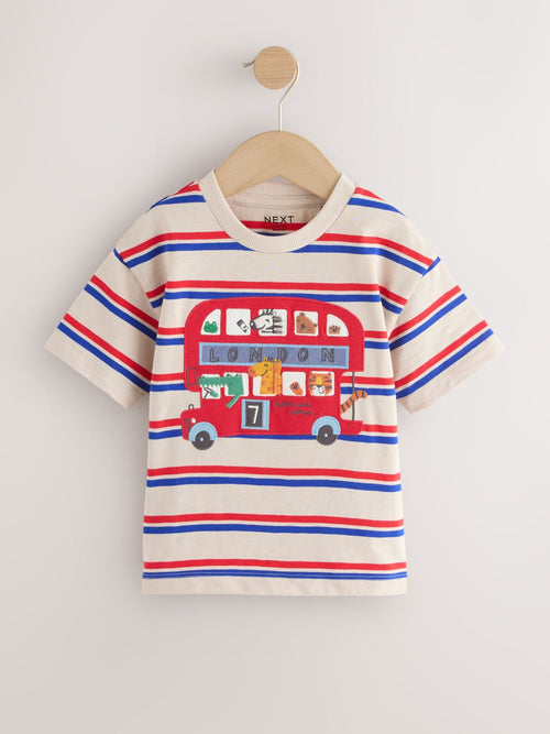 Blue/Cream Stripe Short Sleeve Appliqué T-Shirt (3mths-7yrs) image 1