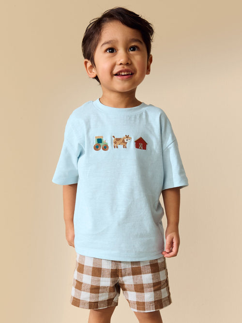 Blue Farm Trio Embroidery Short Sleeve Appliqué T-Shirt (3mths-7yrs) image 1