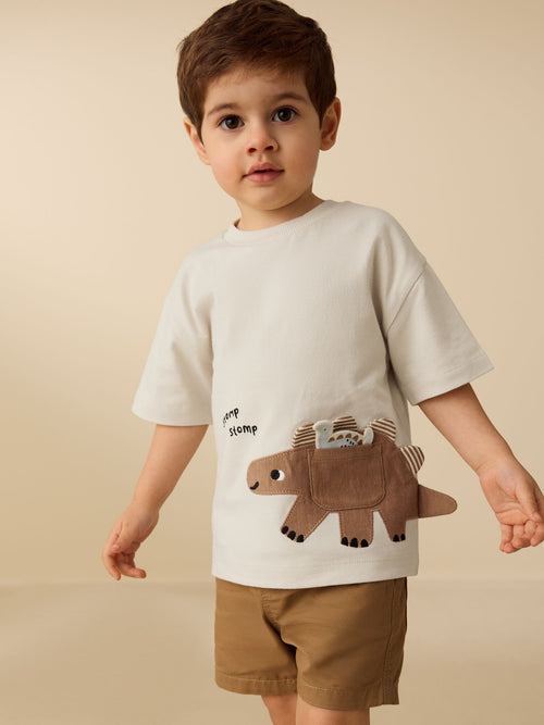 Cream Dinosaur Short Sleeve Interactive T-Shirt (3mths-7yrs) image 1