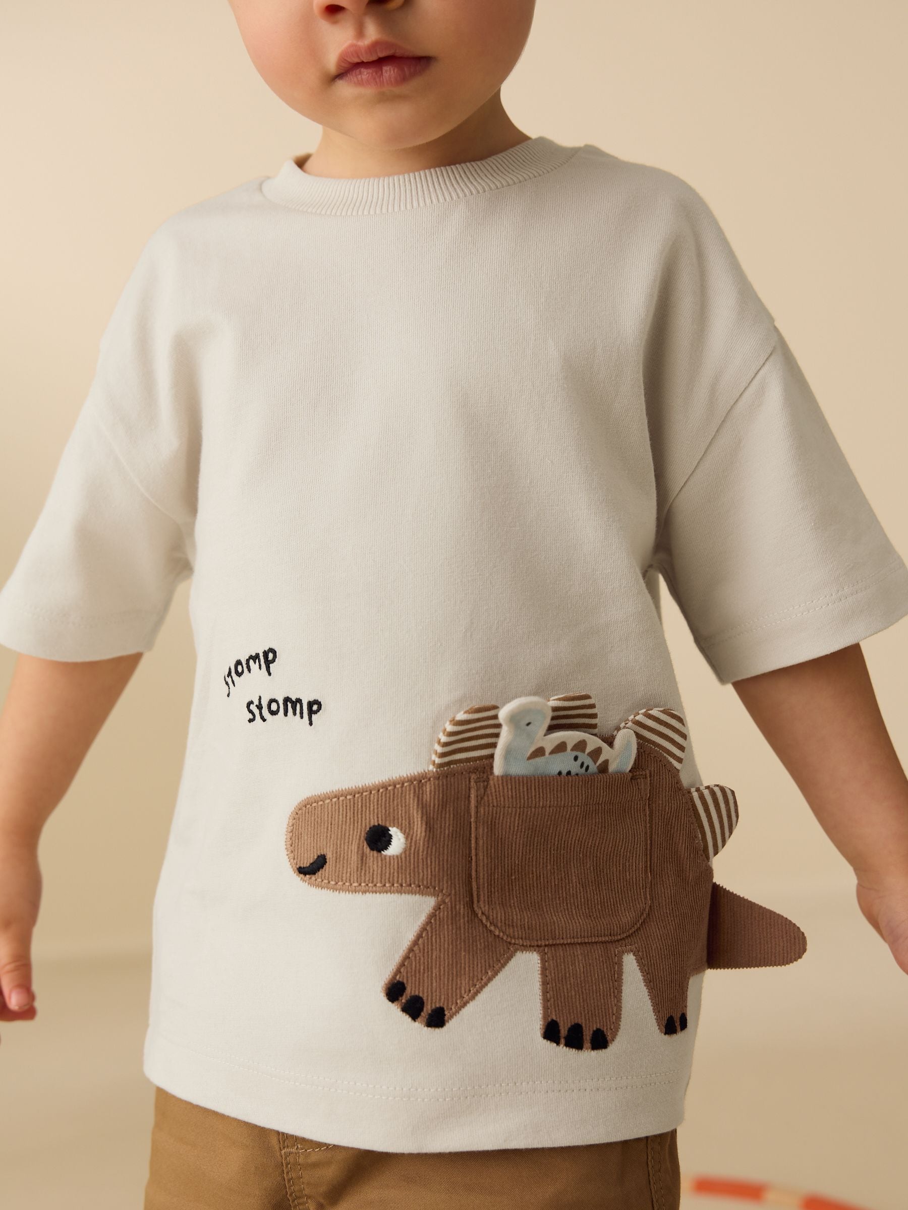 Cream Dinosaur Short Sleeve Interactive T-Shirt (3mths-7yrs) image 4