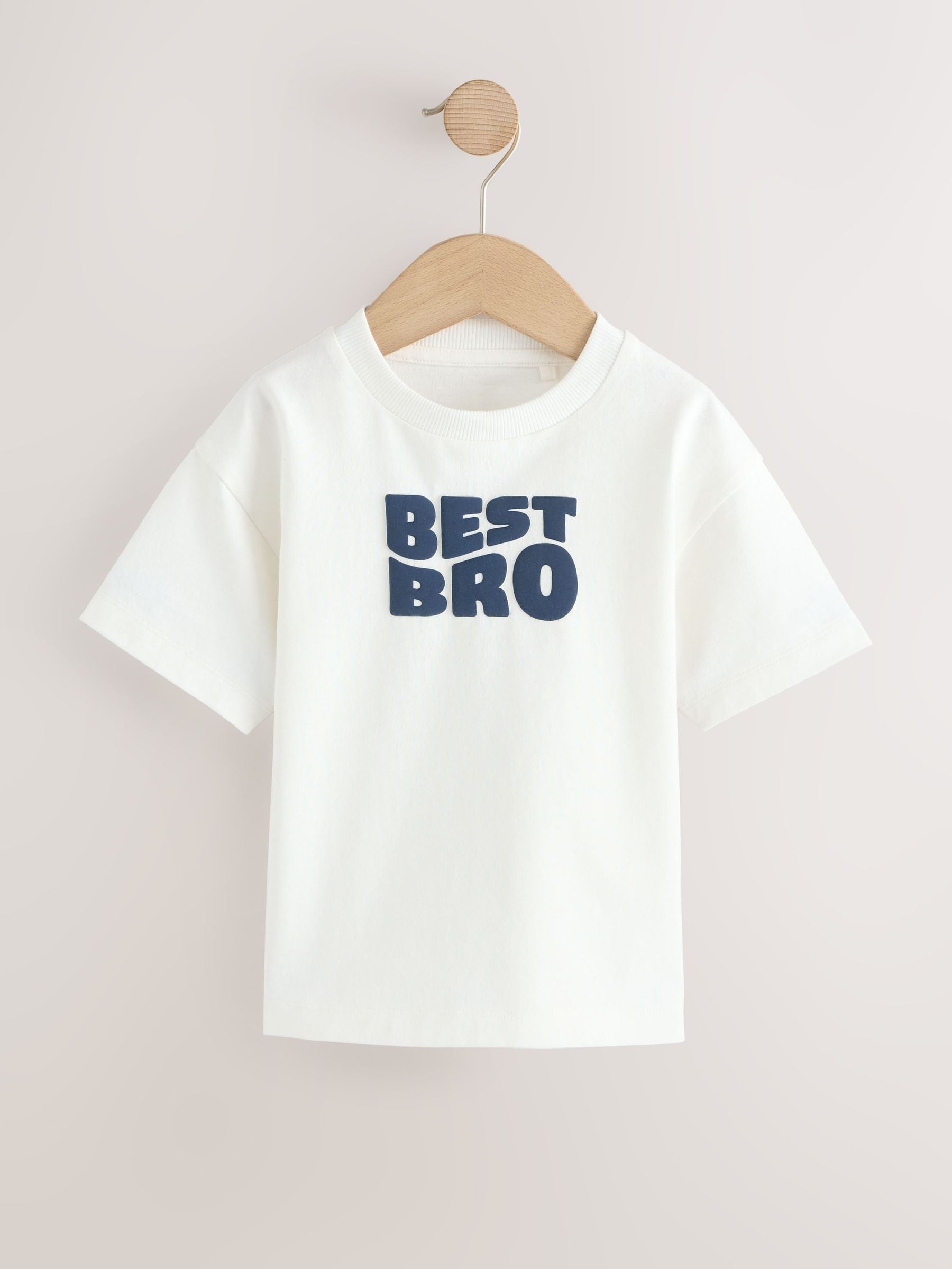White Best Bro Slogan Short Sleeve Graphic T-Shirt (3mths-7yrs) image 1