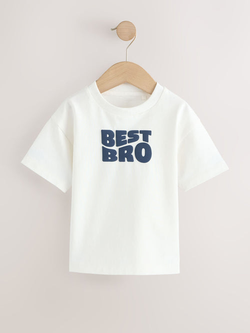 White Best Bro Slogan Short Sleeve Graphic T-Shirt (3mths-7yrs) image 1