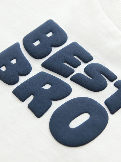 White Best Bro Slogan Short Sleeve Graphic T-Shirt (3mths-7yrs) image 4