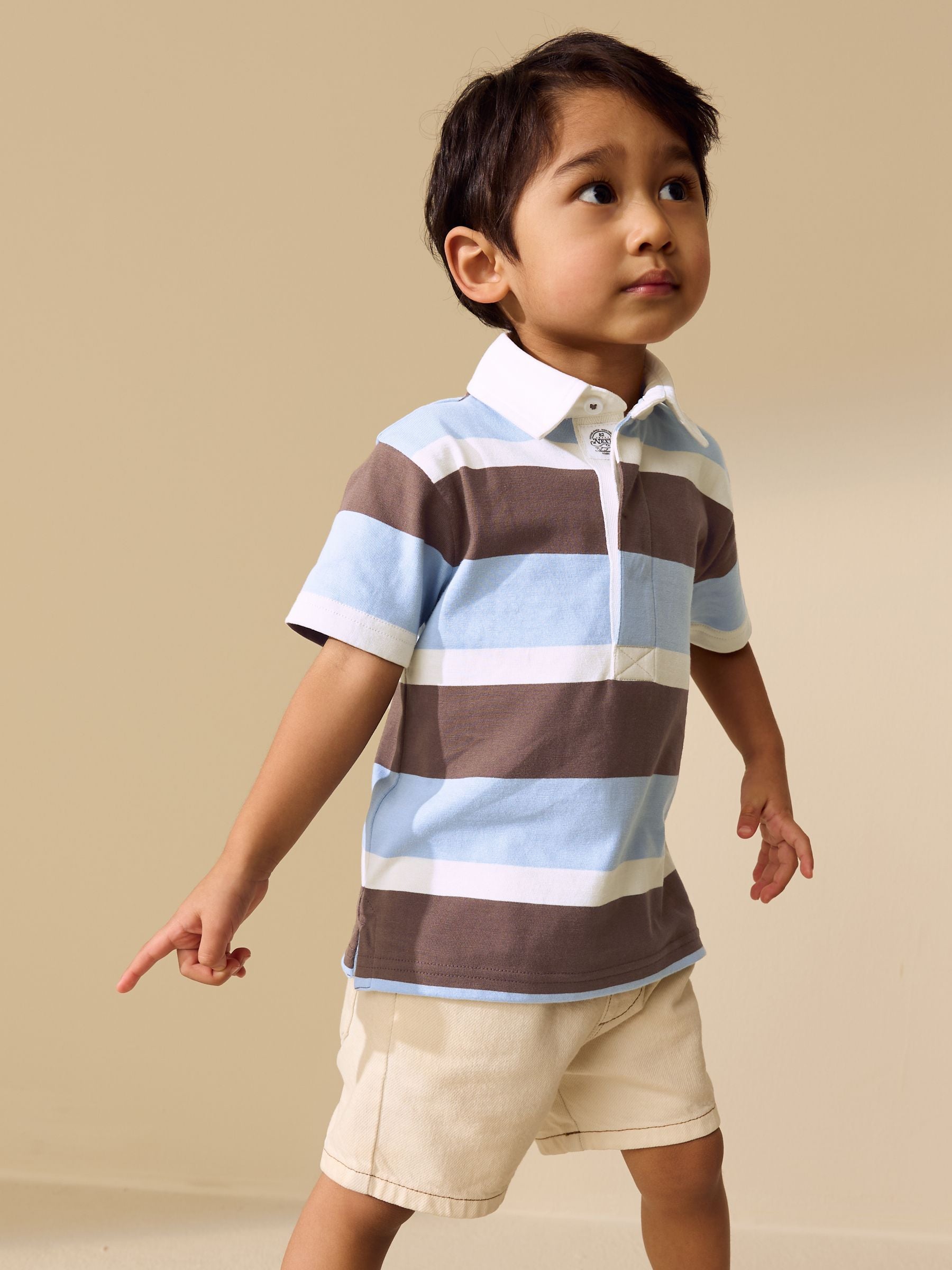 Dsiney Kidz - Chocolate Brown/Blue/White Short Sleeve Rugby Polo Shirt (3mths-7yrs) image 1