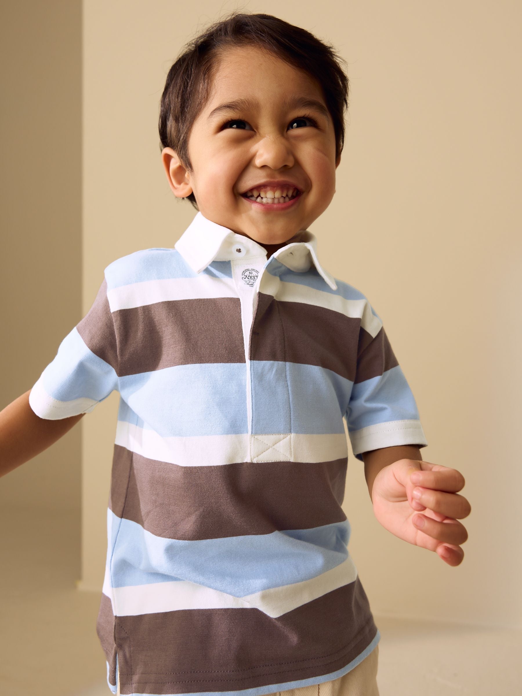 Dsiney Kidz - Chocolate Brown/Blue/White Short Sleeve Rugby Polo Shirt (3mths-7yrs) image 2