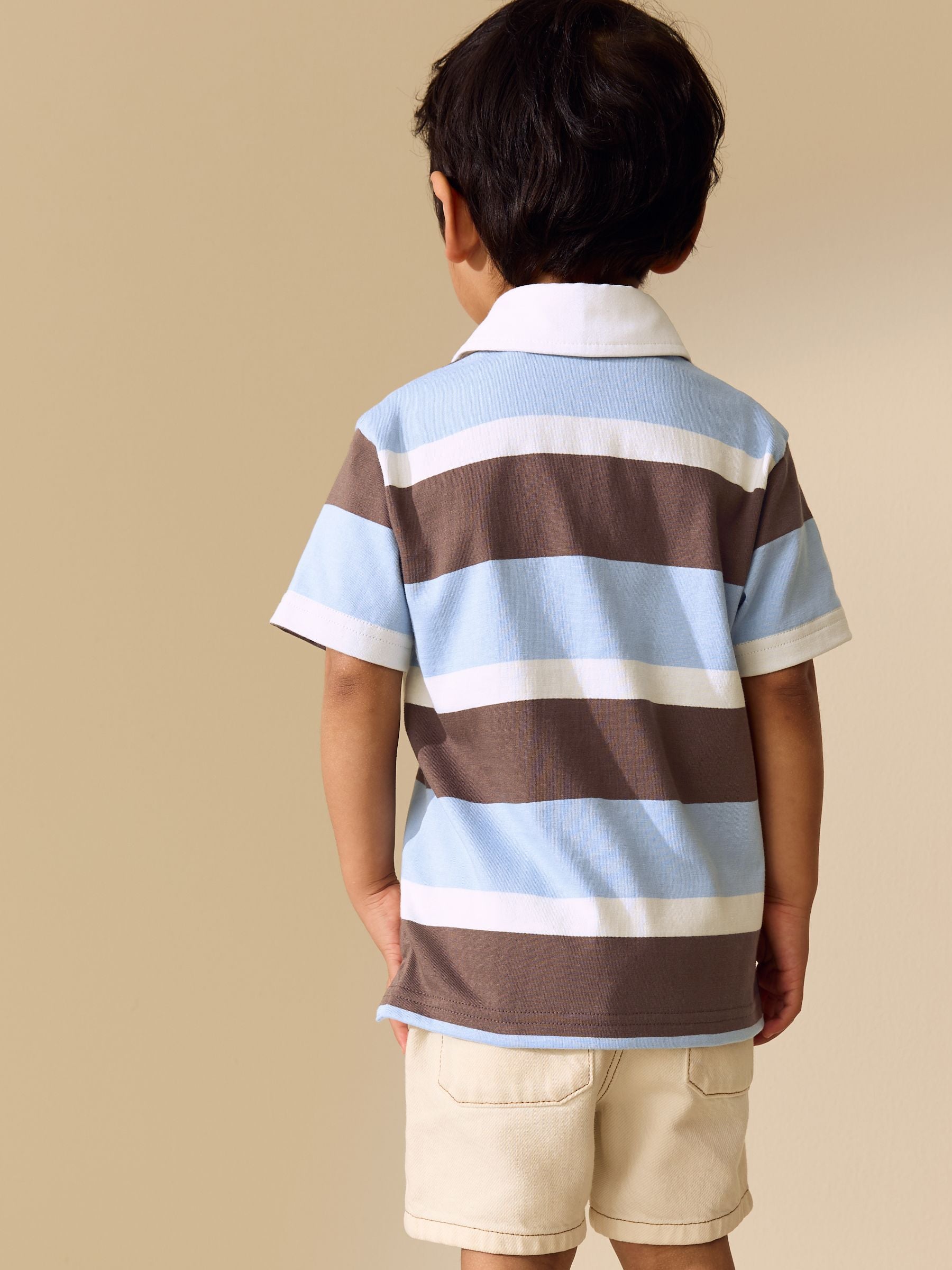 Dsiney Kidz - Chocolate Brown/Blue/White Short Sleeve Rugby Polo Shirt (3mths-7yrs) image 3