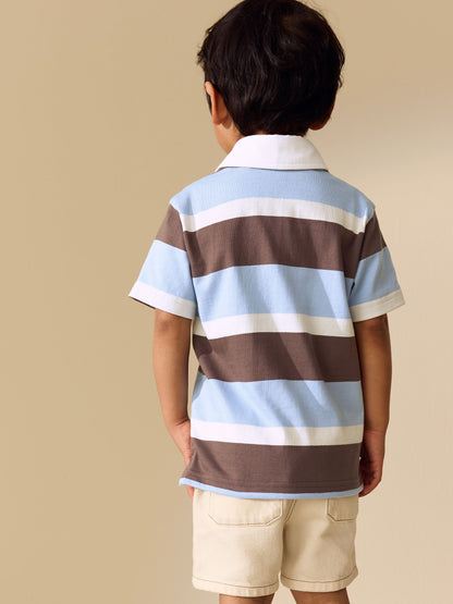 Dsiney Kidz - Chocolate Brown/Blue/White Short Sleeve Rugby Polo Shirt (3mths-7yrs) image 3