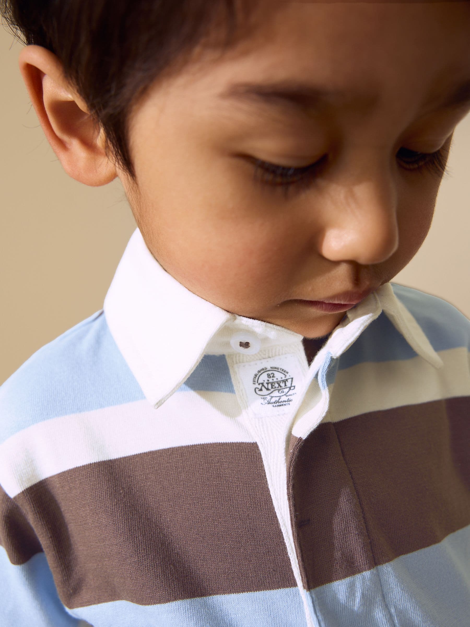 Dsiney Kidz - Chocolate Brown/Blue/White Short Sleeve Rugby Polo Shirt (3mths-7yrs) image 4