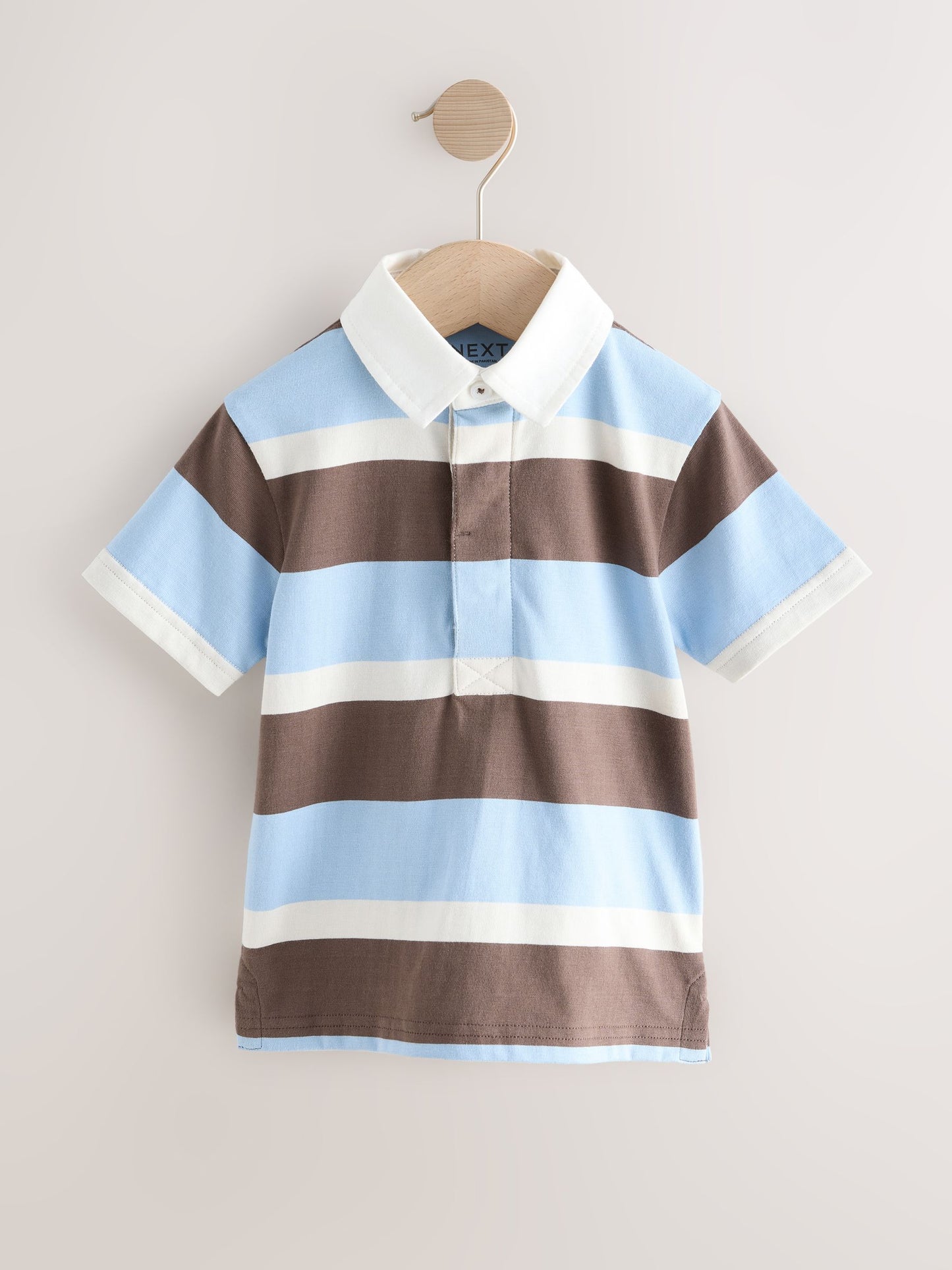 Dsiney Kidz - Chocolate Brown/Blue/White Short Sleeve Rugby Polo Shirt (3mths-7yrs) image 5