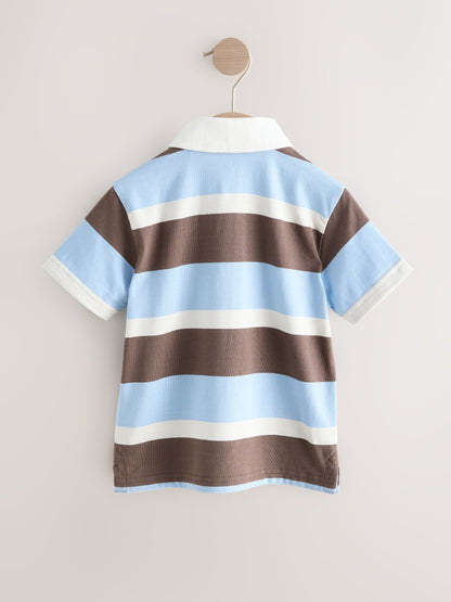 Dsiney Kidz - Chocolate Brown/Blue/White Short Sleeve Rugby Polo Shirt (3mths-7yrs) image 6