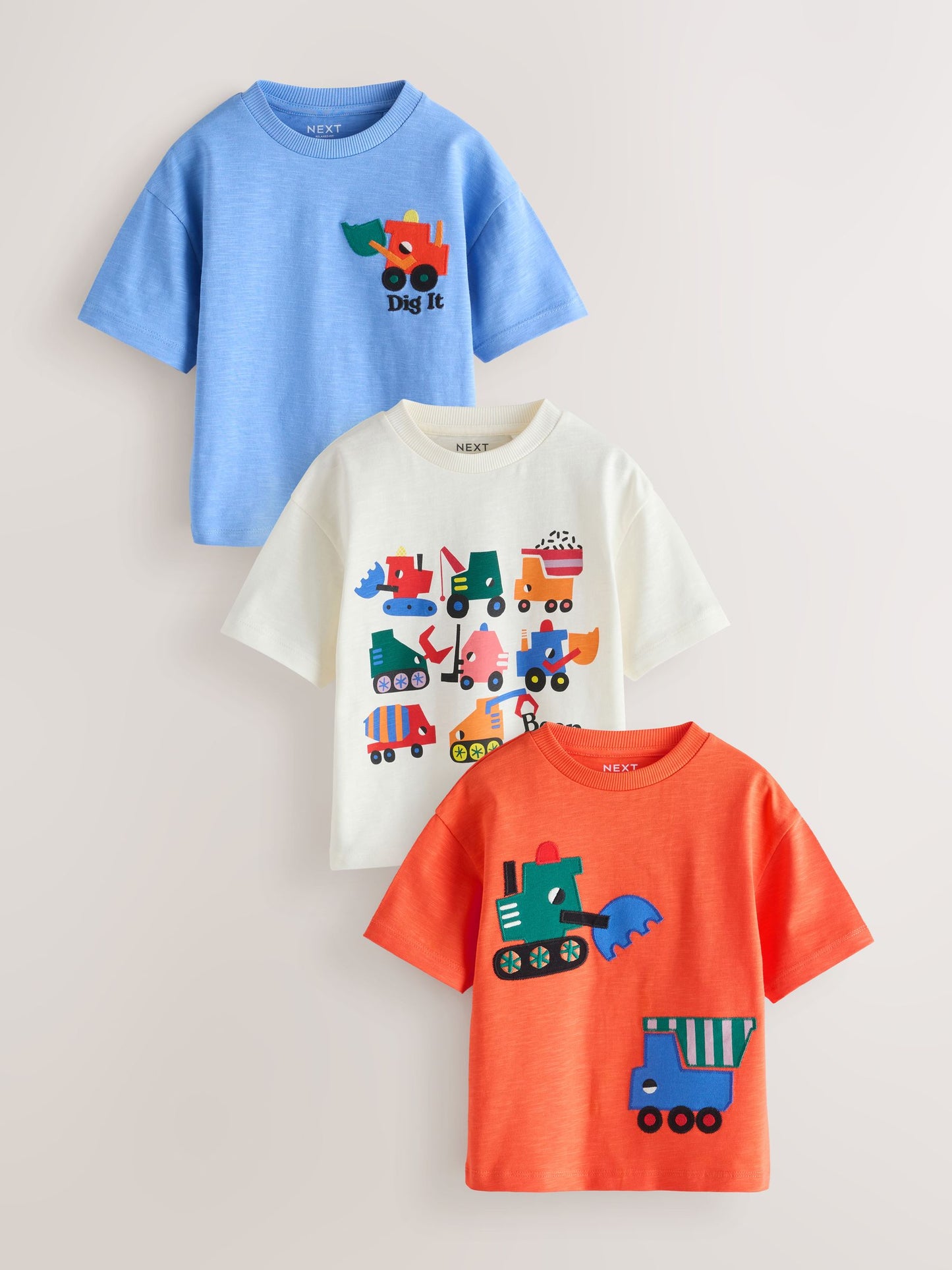 Multi Digger Short Sleeve Appliqué T-Shirts 3 Pack (3mths-7yrs) image 1