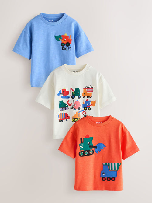 Multi Digger Short Sleeve Appliqué T-Shirts 3 Pack (3mths-7yrs) image 1
