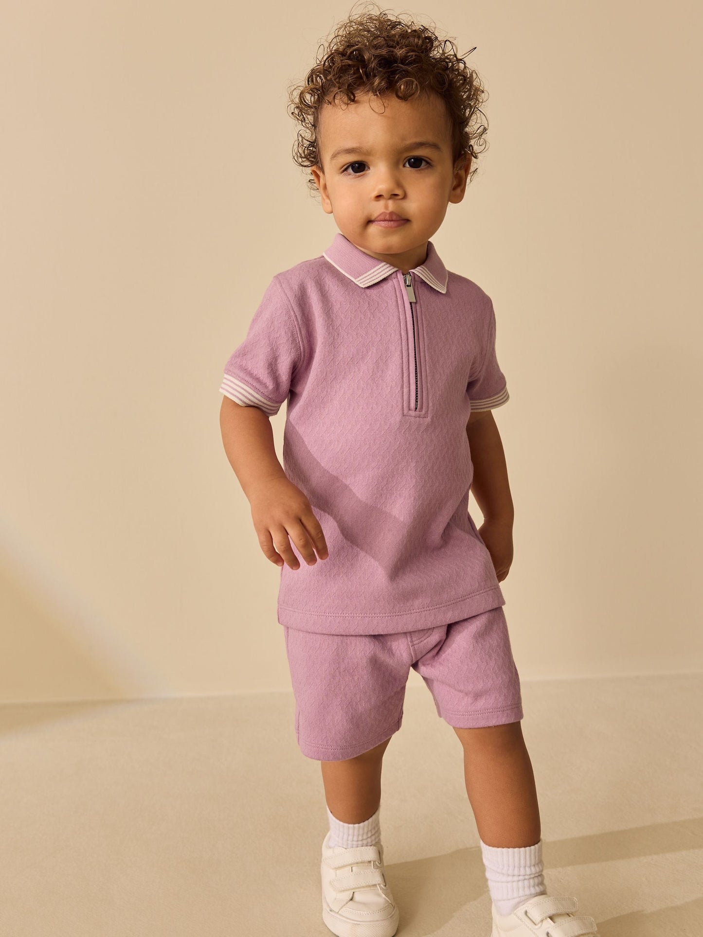 Pink Zip Neck Short Sleeve Polo Shirt And Shorts Set (3mths-7yrs) image 1