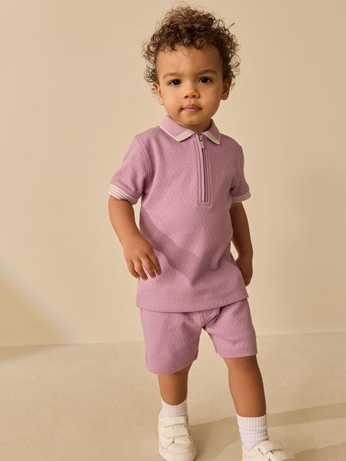 Pink Zip Neck Short Sleeve Polo Shirt And Shorts Set (3mths-7yrs) image 1