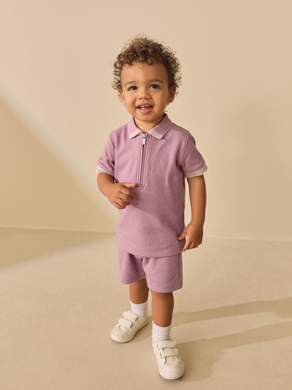 Pink Zip Neck Short Sleeve Polo Shirt And Shorts Set (3mths-7yrs) image 2
