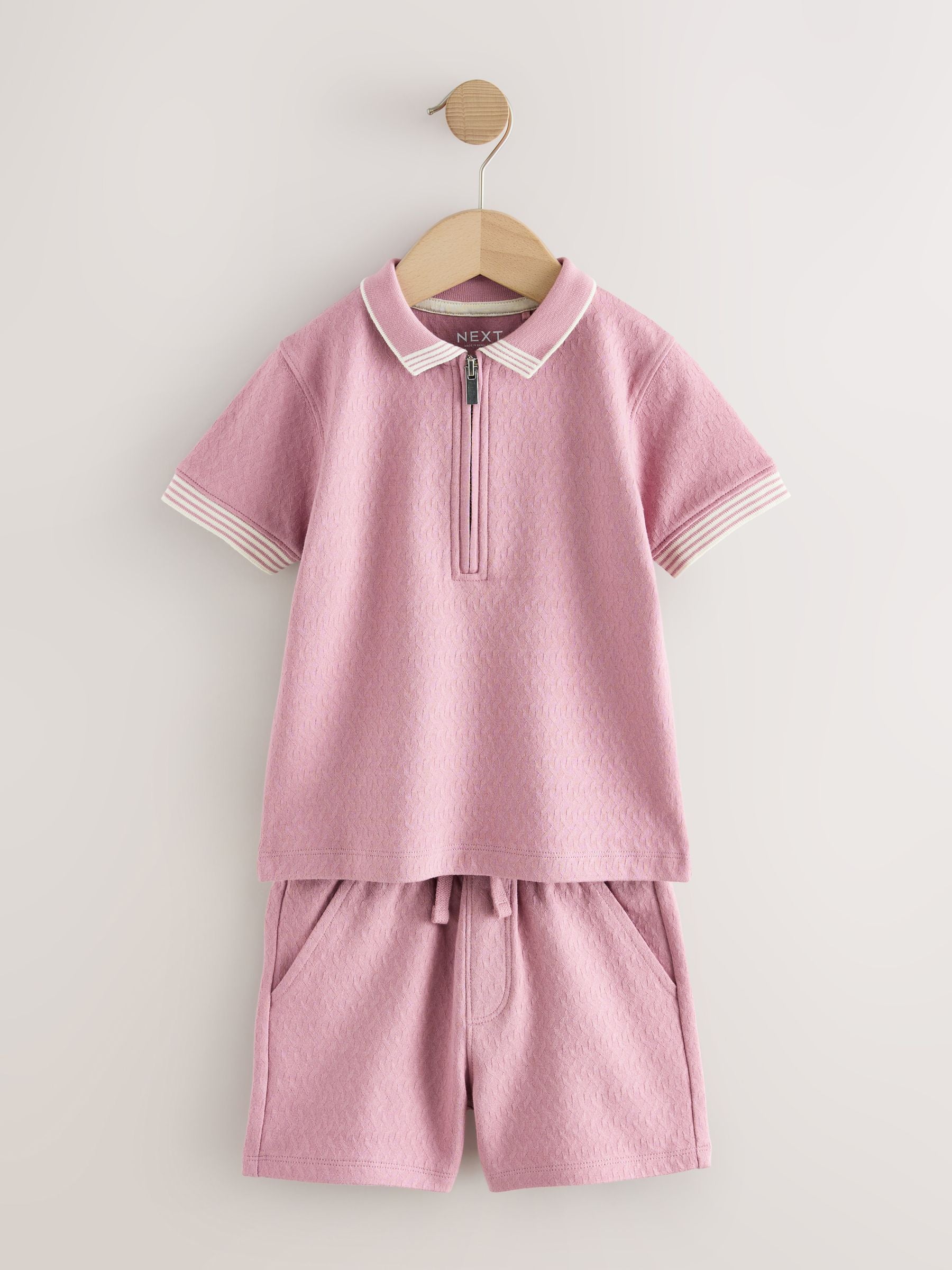 Pink Zip Neck Short Sleeve Polo Shirt And Shorts Set (3mths-7yrs) image 4
