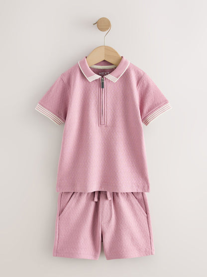 Pink Zip Neck Short Sleeve Polo Shirt And Shorts Set (3mths-7yrs) image 4