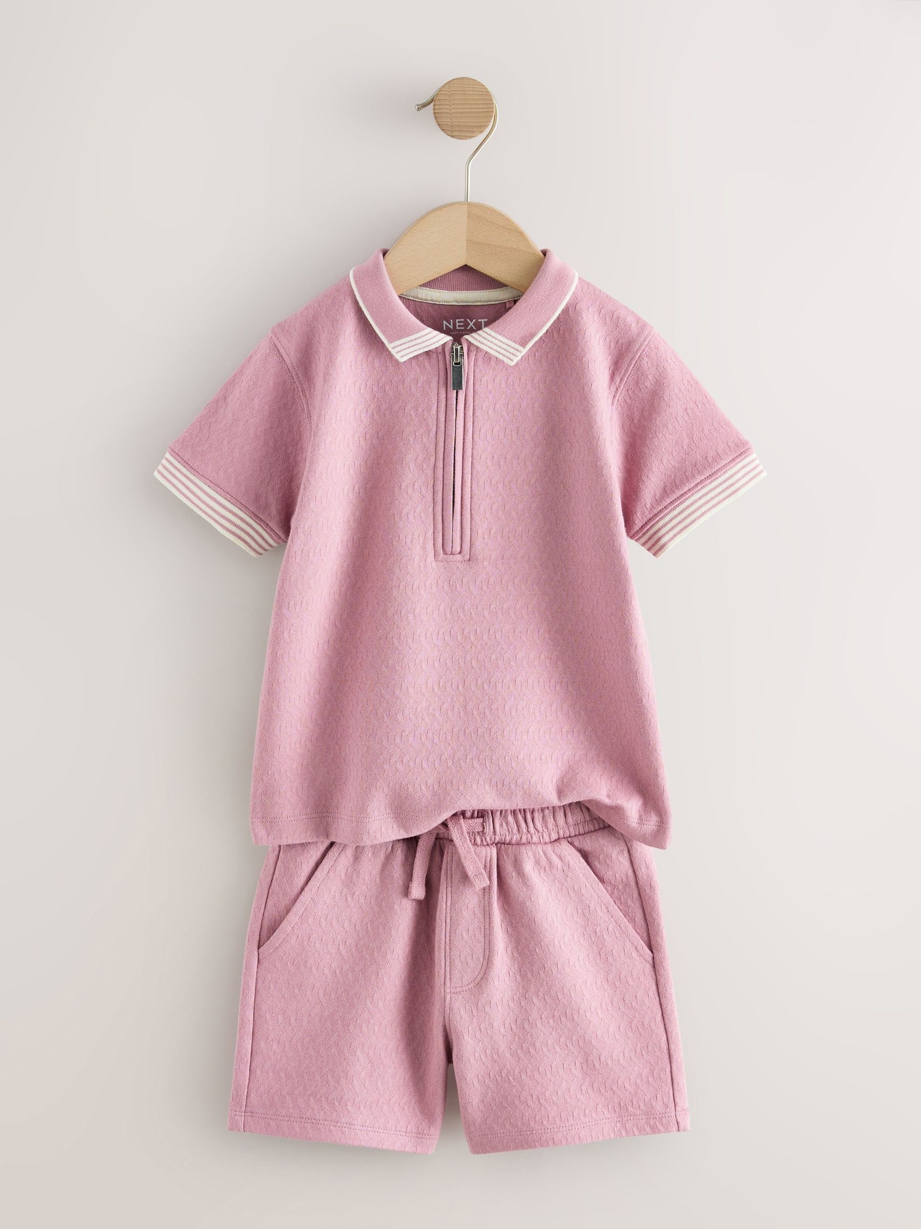 Pink Zip Neck Short Sleeve Polo Shirt And Shorts Set (3mths-7yrs) image 5