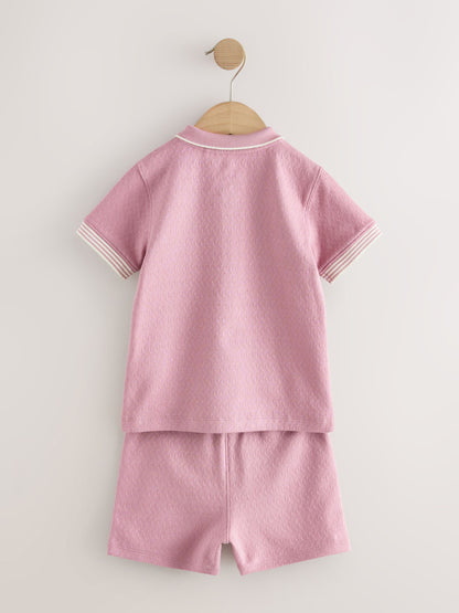 Pink Zip Neck Short Sleeve Polo Shirt And Shorts Set (3mths-7yrs) image 6