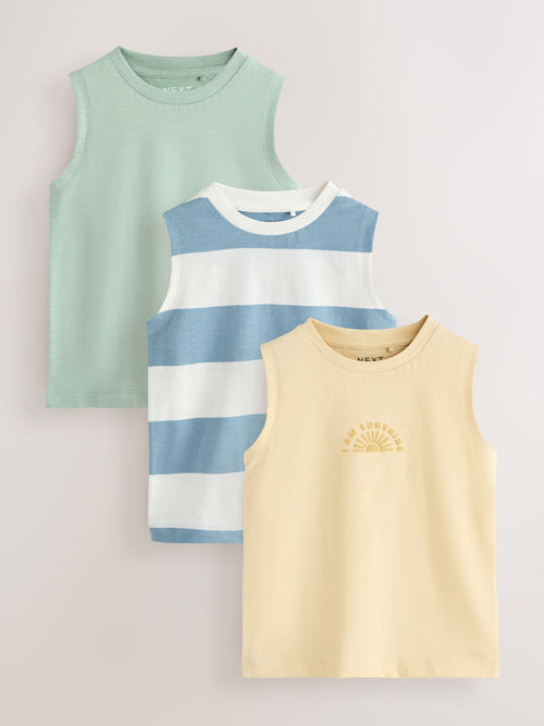 Multi Pastel Stripe Graphic Vests 3 Pack (3mths-7yrs) image 1