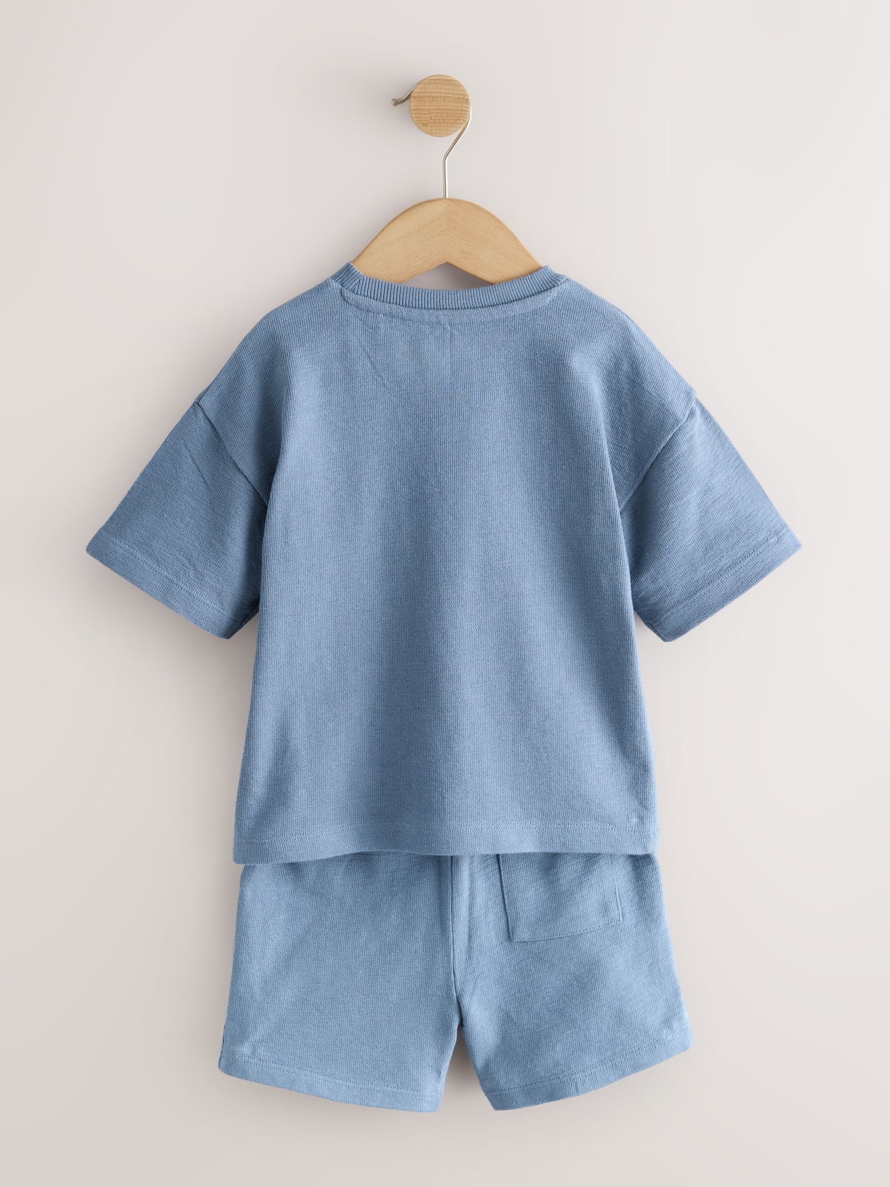 Blue/Green/Neutral Textured Short Sleeve T-Shirt and Shorts Set 3 Pack (3mths-7yrs) image 3