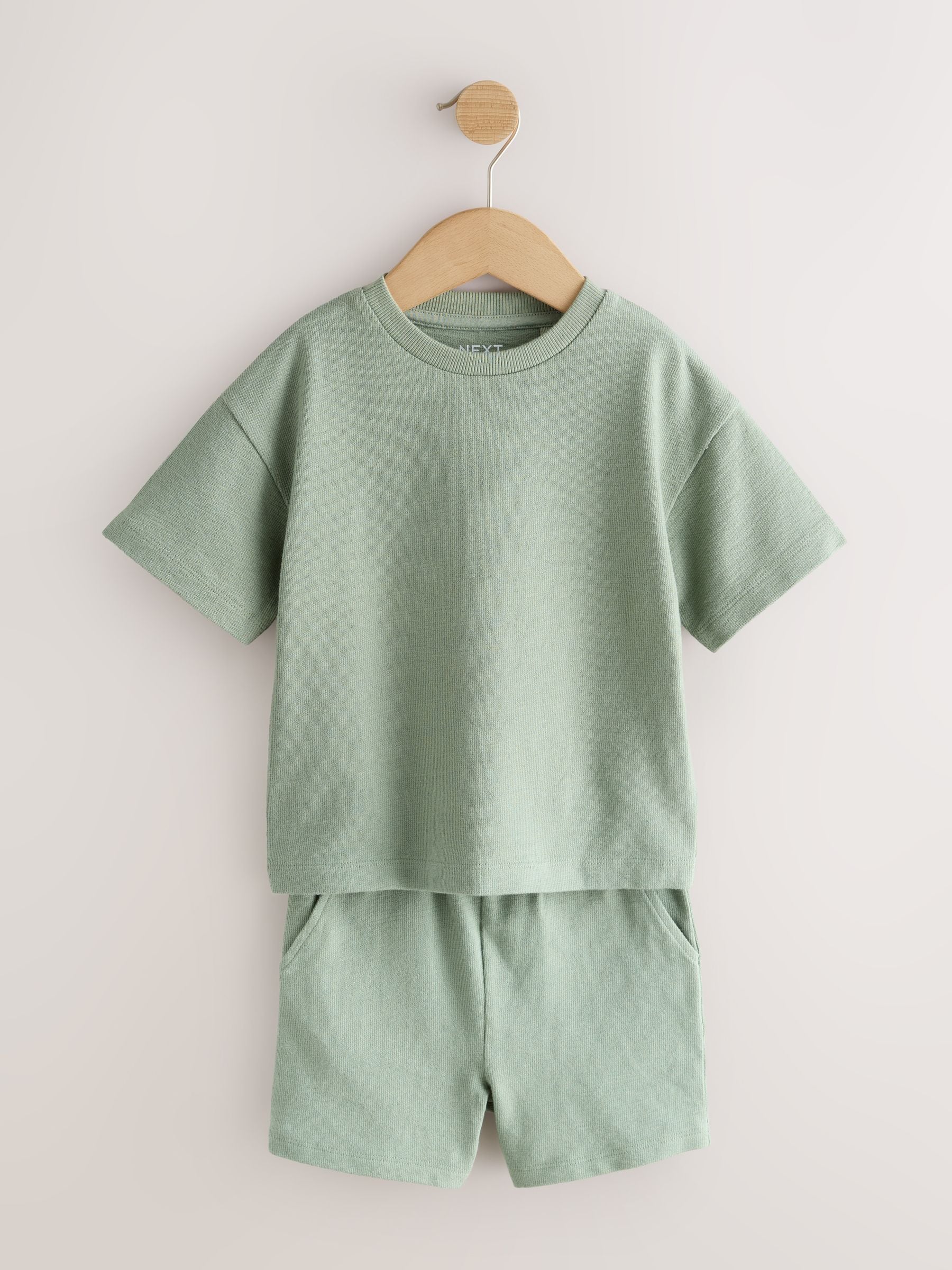 Blue/Green/Neutral Textured Short Sleeve T-Shirt and Shorts Set 3 Pack (3mths-7yrs) image 5