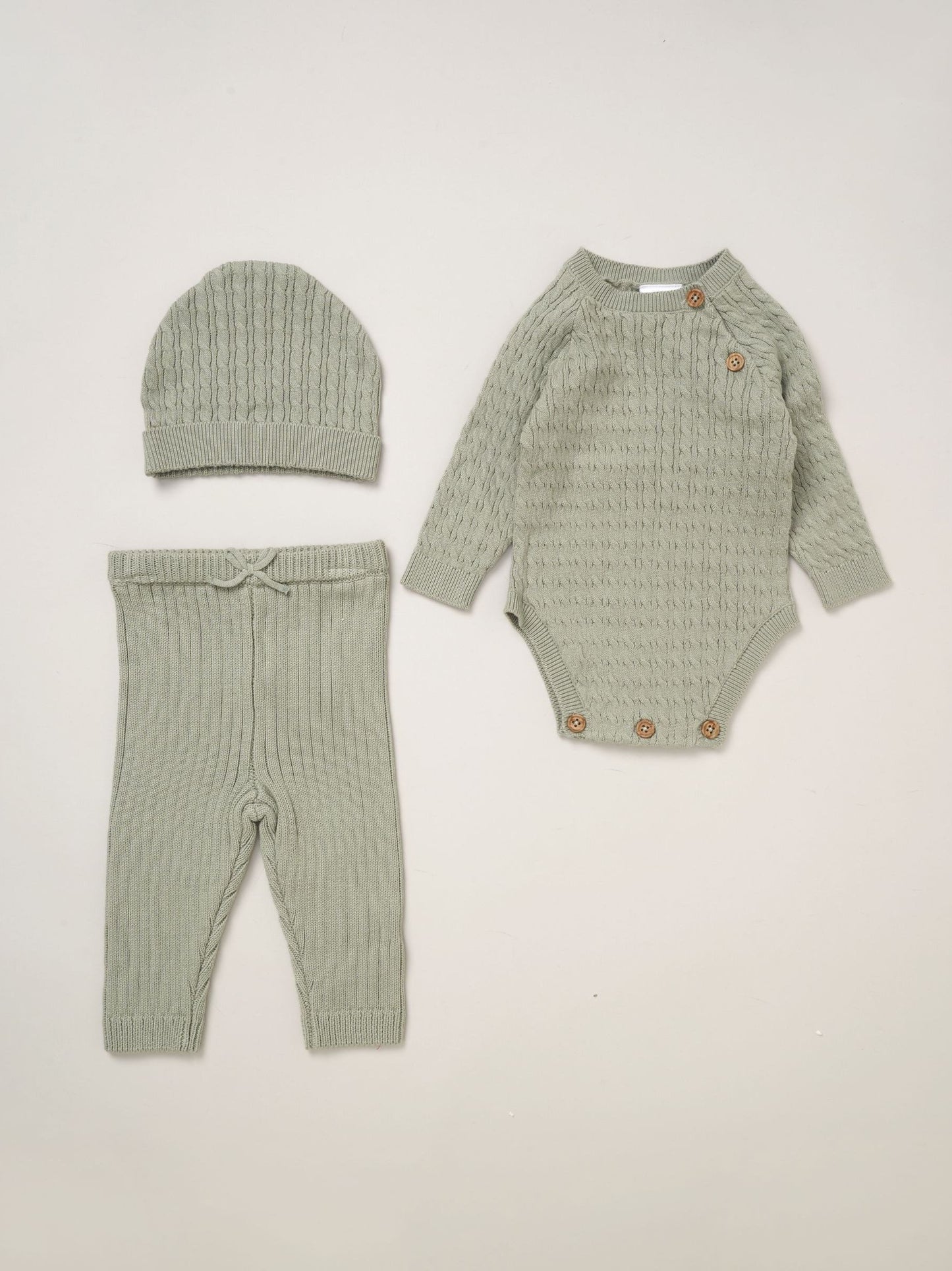Rock-A-Bye Baby Boutique Green Knit Bodysuits Leggings and Hats Set 3-Piece image 1