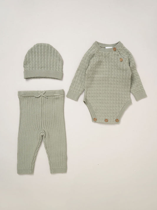 Rock-A-Bye Baby Boutique Green Knit Bodysuits Leggings and Hats Set 3-Piece image 1