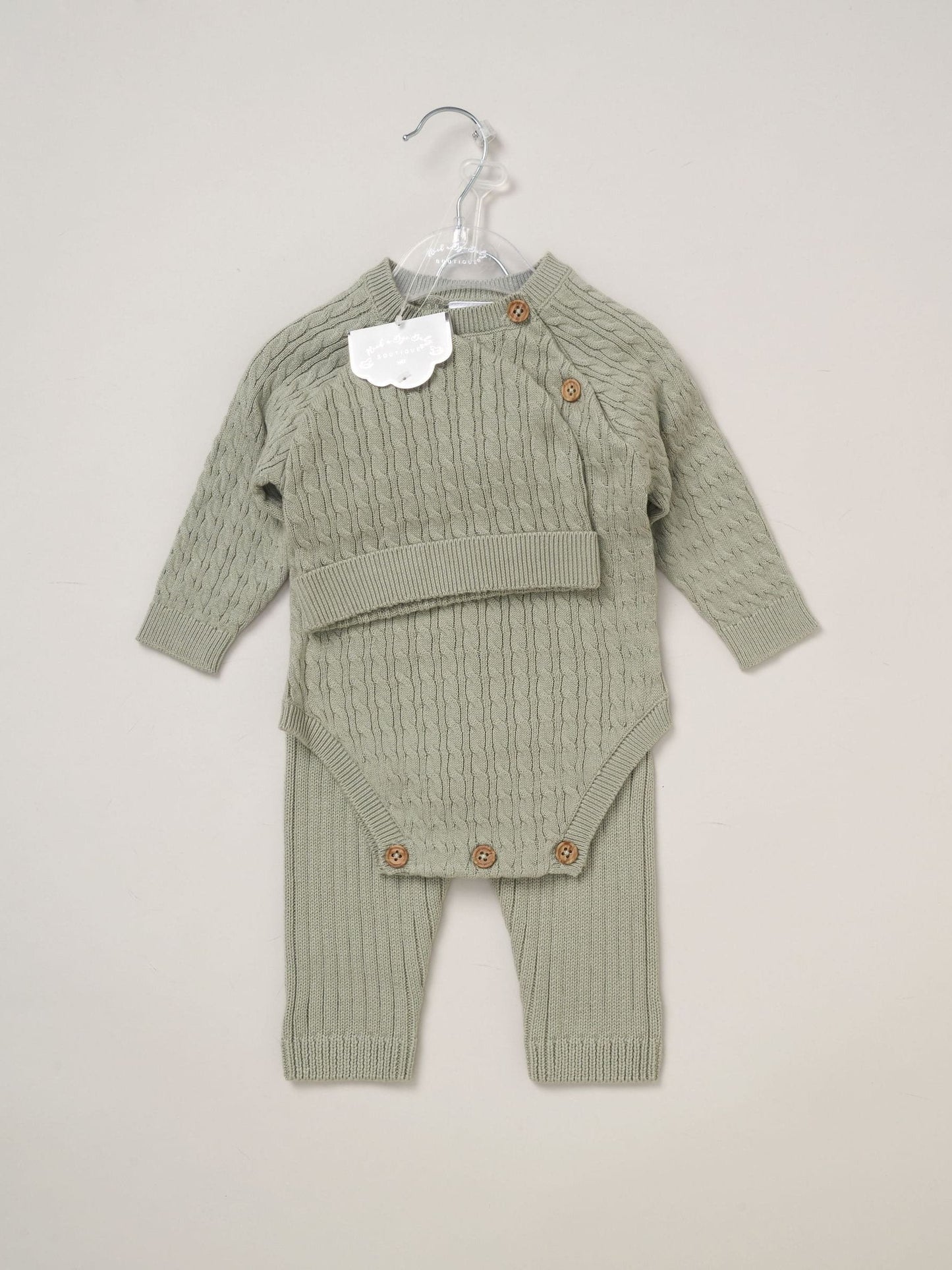 Rock-A-Bye Baby Boutique Green Knit Bodysuits Leggings and Hats Set 3-Piece image 2