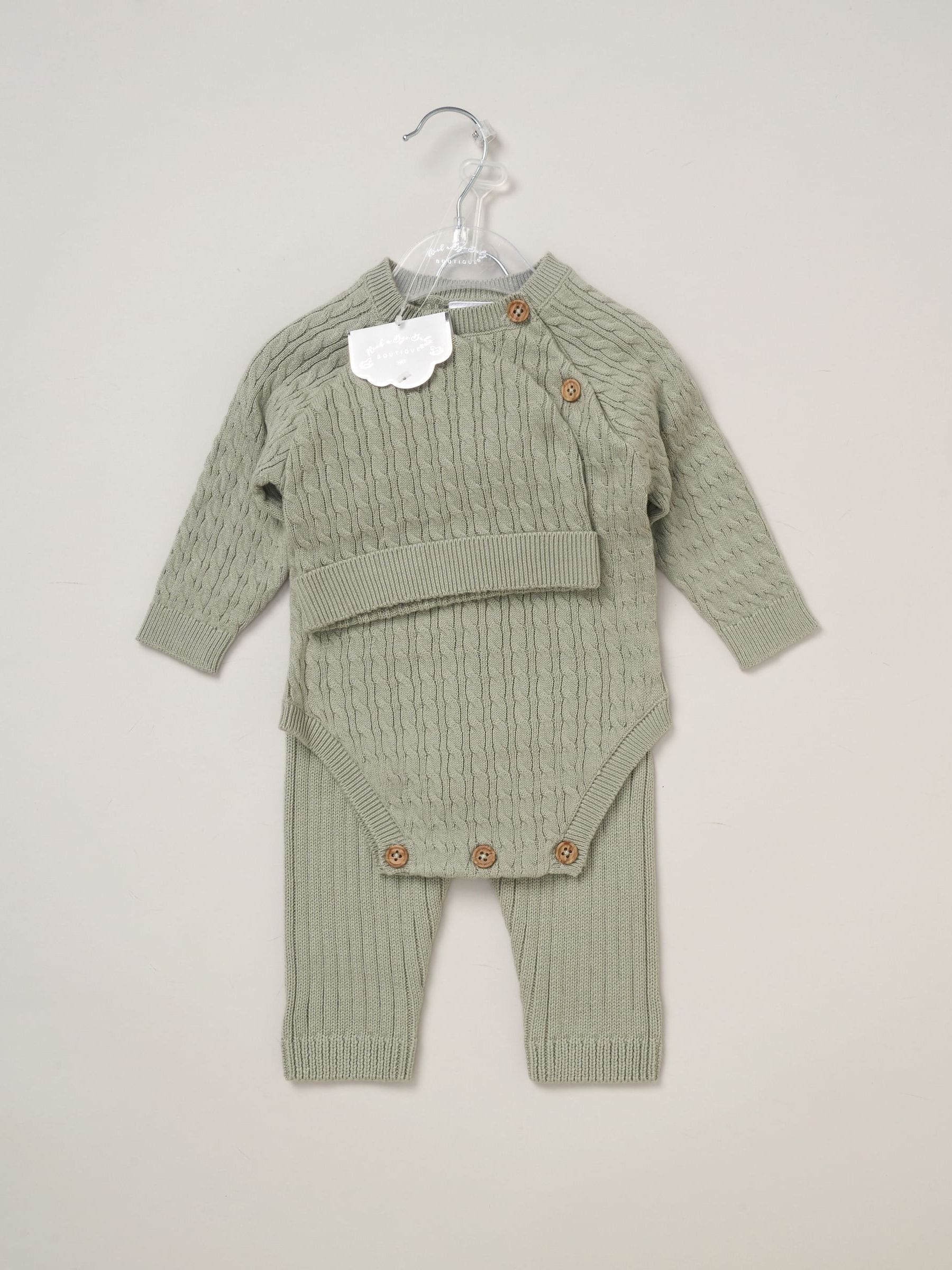 Rock-A-Bye Baby Boutique Green Knit Bodysuits Leggings and Hats Set 3-Piece image 2
