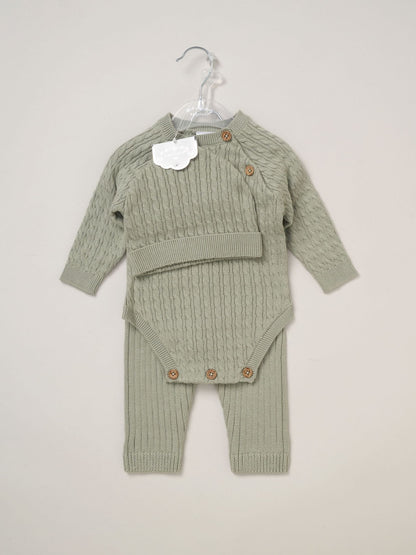Rock-A-Bye Baby Boutique Green Knit Bodysuits Leggings and Hats Set 3-Piece image 2
