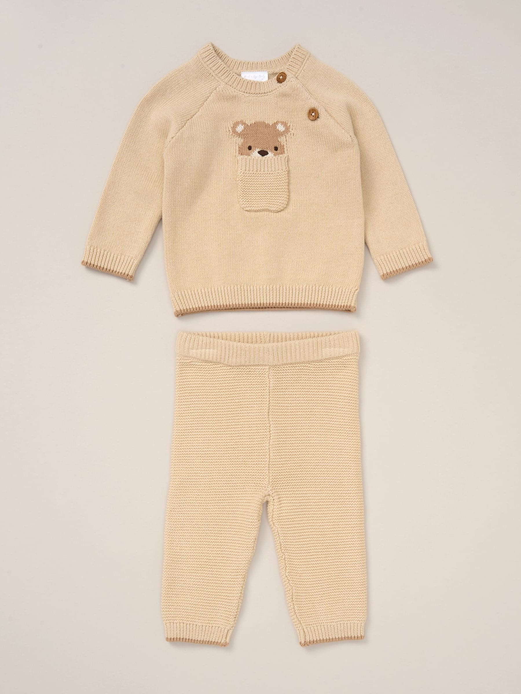 Rock-A-Bye Baby Boutique Brown True Knit Cardigan Trousers Outfit Set image 1