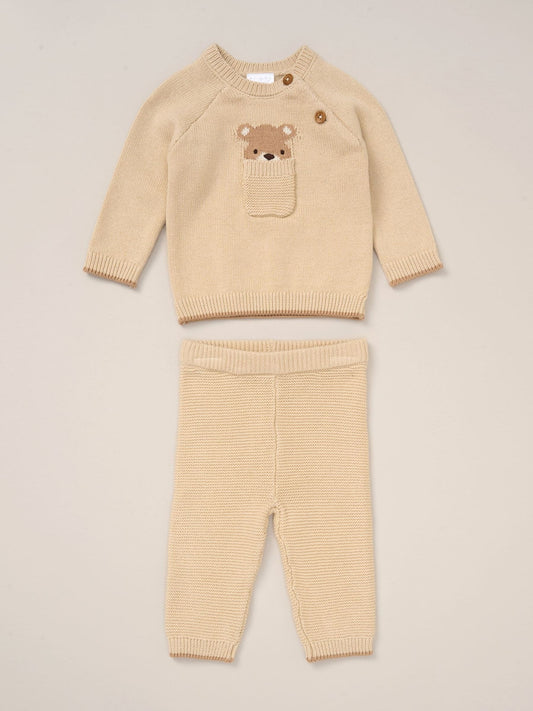 Rock-A-Bye Baby Boutique Brown True Knit Cardigan Trousers Outfit Set image 1