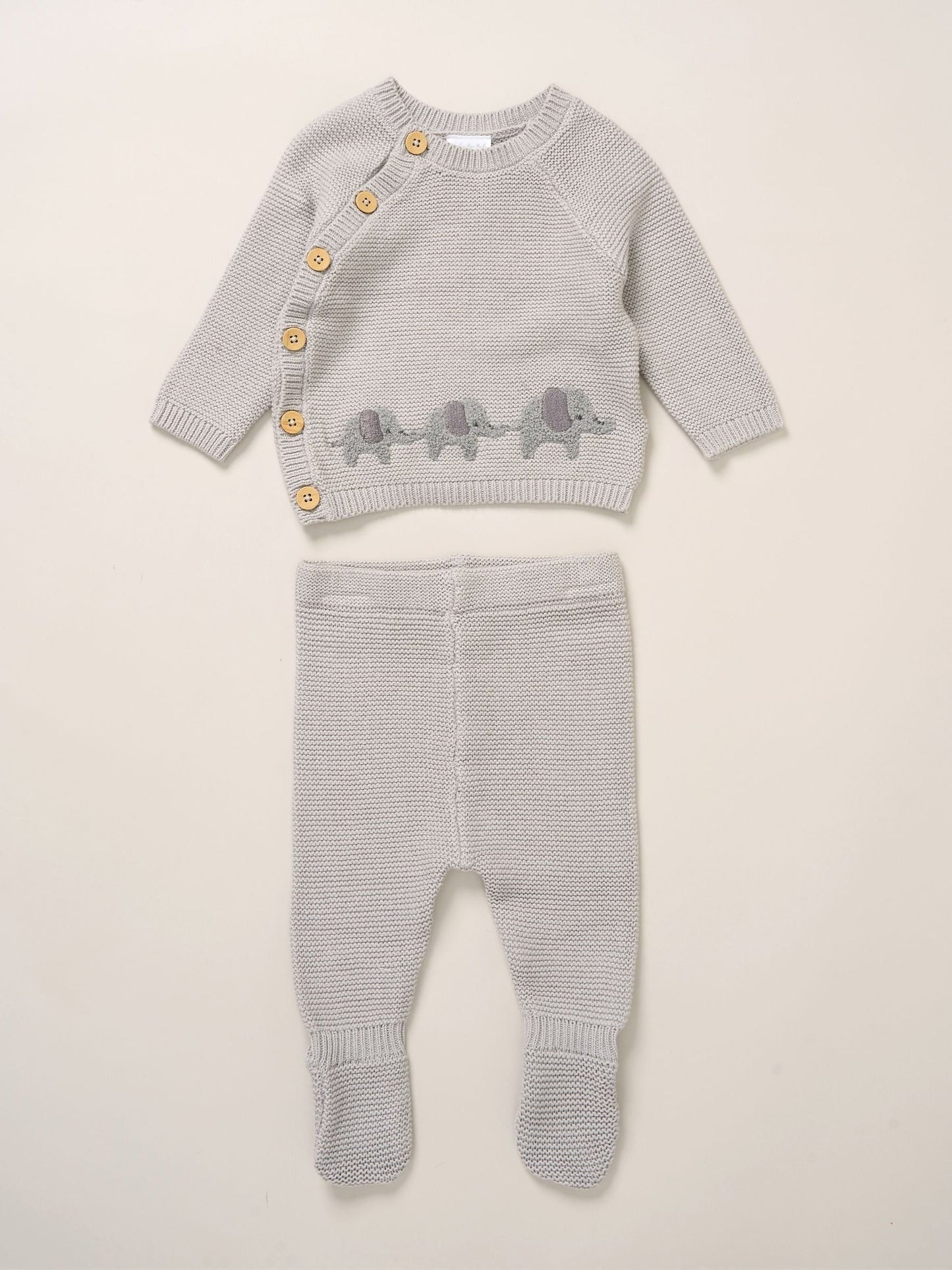 Rock-A-Bye Baby Boutique Grey True Knit Elephant Cardigan And Footed Trousers Outfit Set image 1